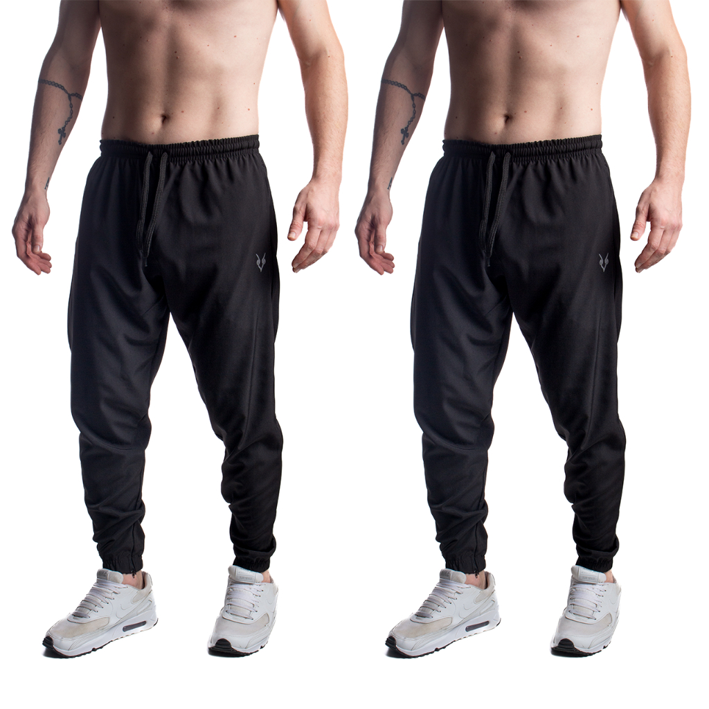 Kit 2 Calças Jogger Masculina Flexível Academia Logo Refletivo e Zíper no Punho