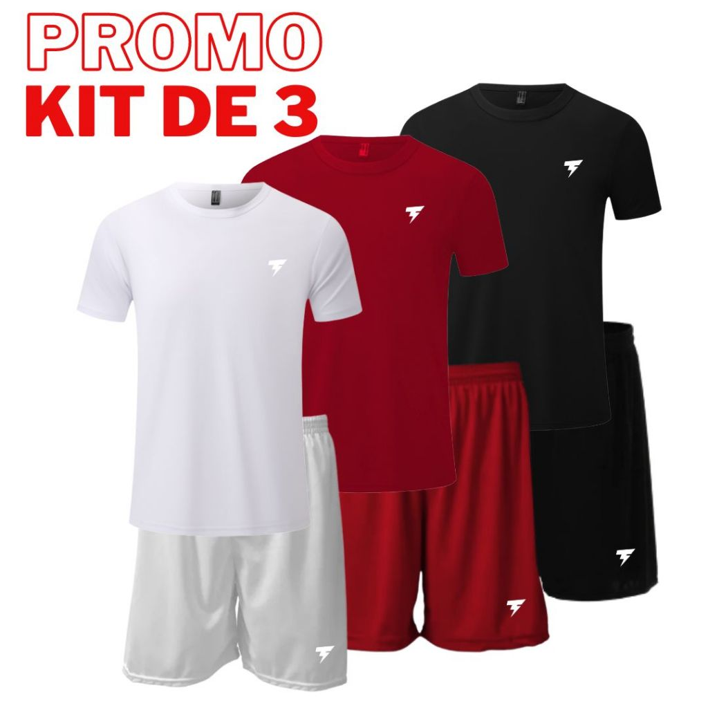 Kit 3 Conjuntos Masculino Dryfit Refletivo Camisa + Bermuda Proteção UV50+ Malha Fria Treino Futebol Esportes
