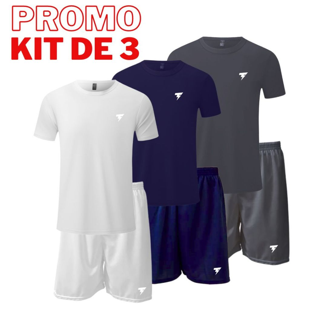 Kit 3 Conjuntos Masculino Dryfit Refletivo Camisa + Bermuda Proteção UV50+ Malha Fria Treino Futebol Esportes