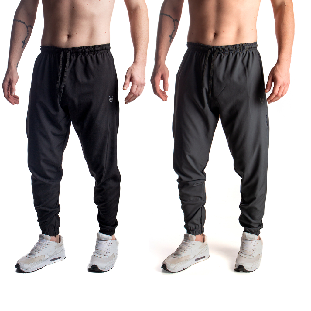 Kit 2 Calças Jogger Masculina Flexível Academia Logo Refletivo e Zíper no Punho