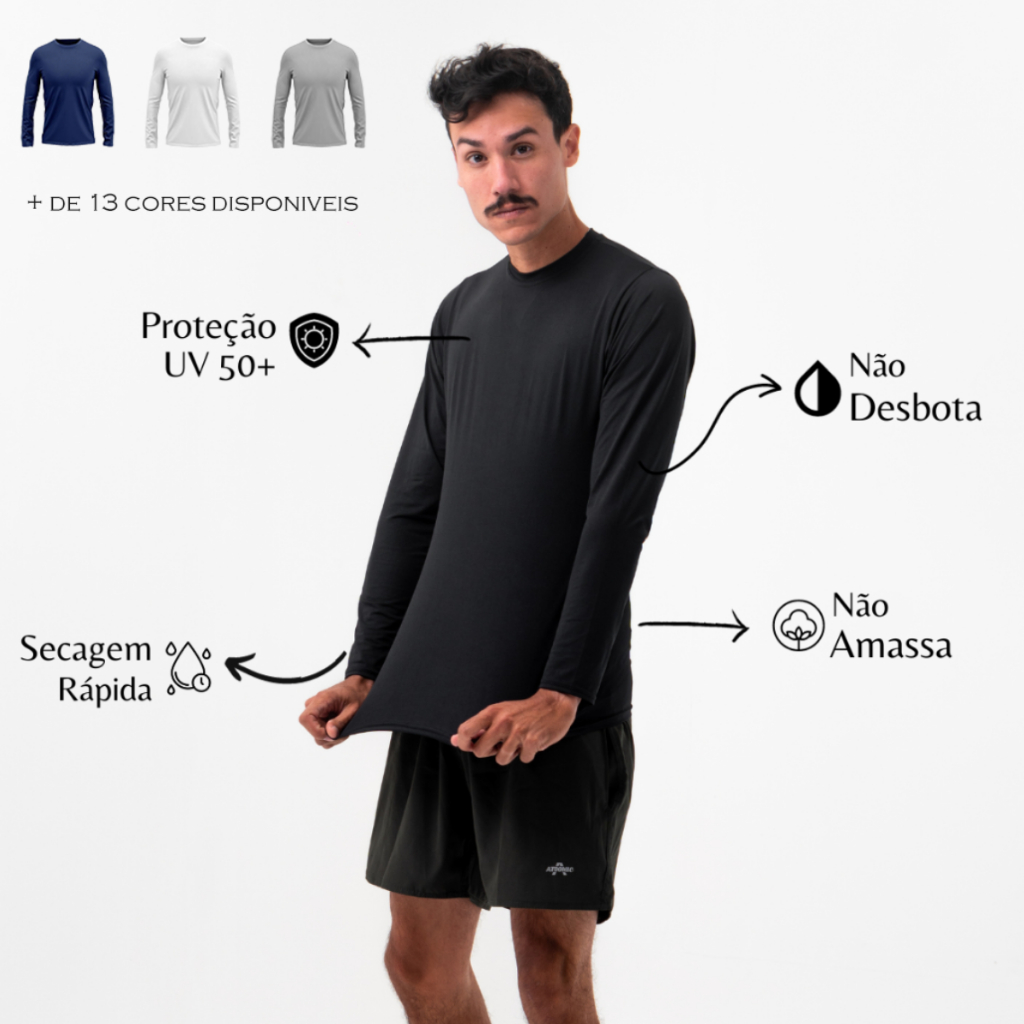 Camisa Térmica Proteção Uv 50+ Segunda Pele Camiseta Blusa Malha Fria Unissex Academia Manga Longa