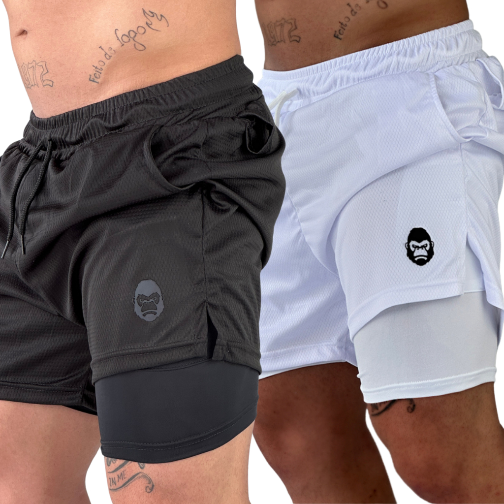 Kit 2 Shorts Kong Bermuda 2 em 1 Para Academia