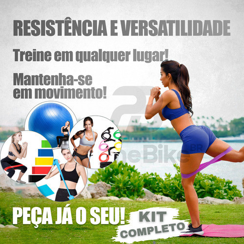 Kit Bola Suíça Pilates Fisioterapia 65cm + Faixa Elástica Thera Band Elástico Exercício 5 Mini Band