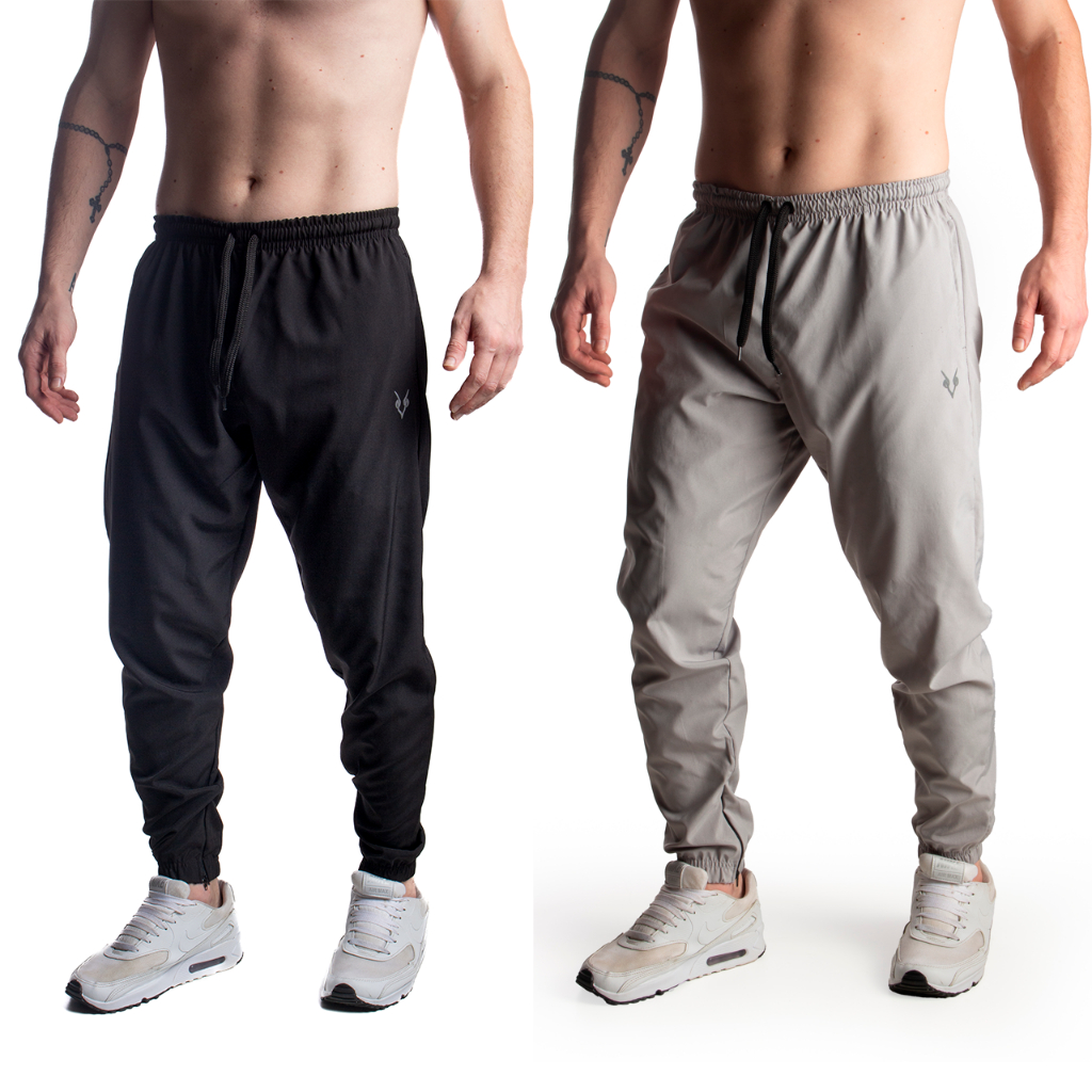 Kit 2 Calças Jogger Masculina Flexível Academia Logo Refletivo e Zíper no Punho
