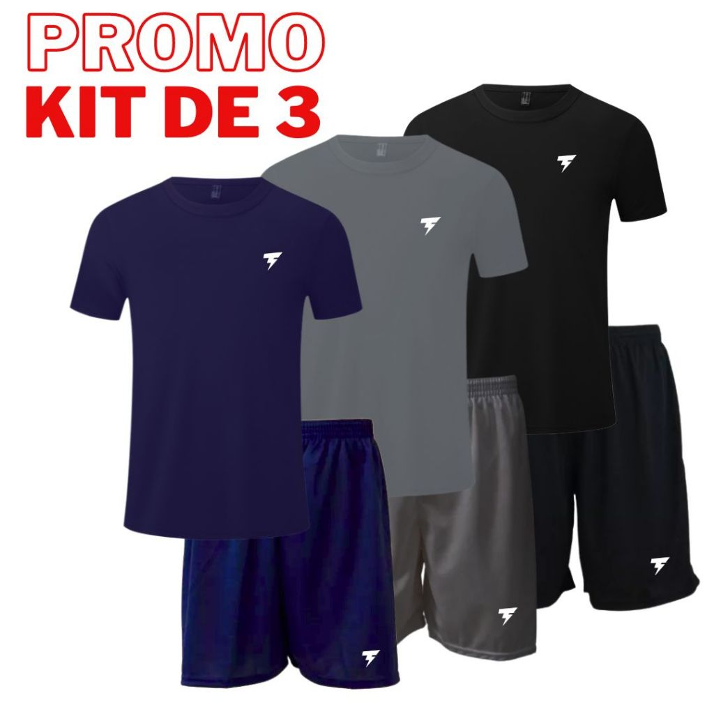 Kit 3 Conjuntos Masculino Dryfit Refletivo Camisa + Bermuda Proteção UV50+ Malha Fria Treino Futebol Esportes