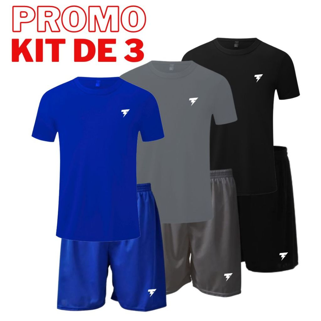 Kit 3 Conjuntos Masculino Dryfit Refletivo Camisa + Bermuda Proteção UV50+ Malha Fria Treino Futebol Esportes